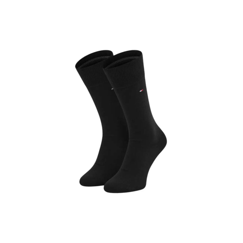 Schwarze Tommy Hilfiger Socken mit dezentem Logo aus Baumwolle, passend zur schwarzen karierten Herrenunterwäsche.