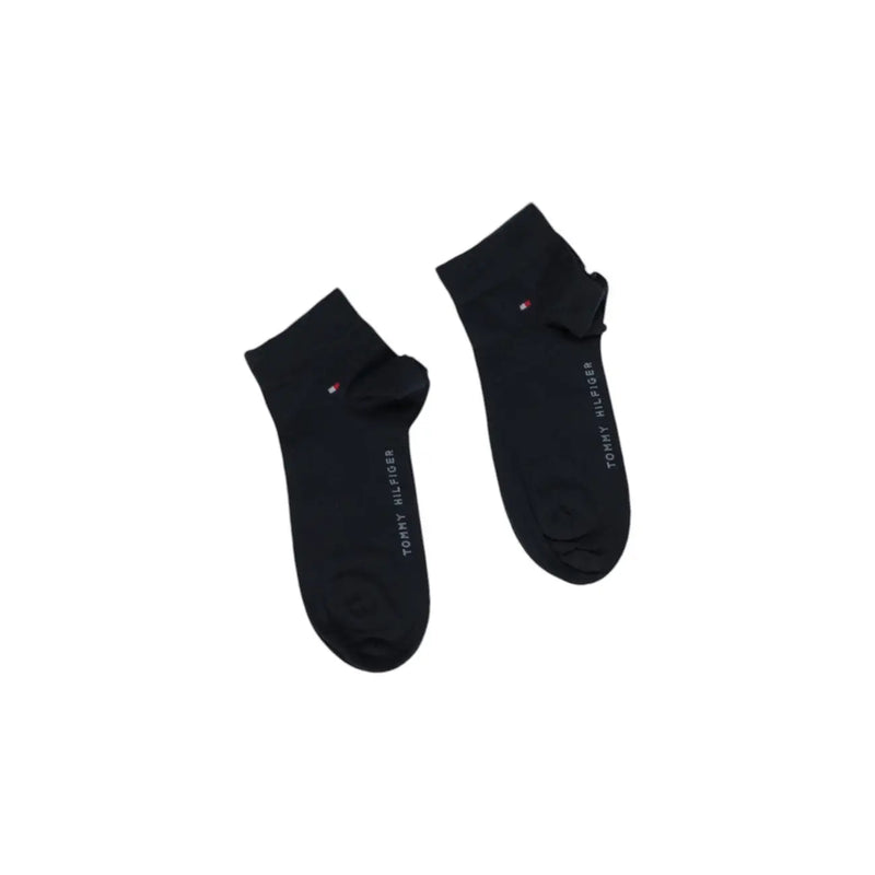 Schwarze Tommy Hilfiger Baumwoll-Knöchelsocken mit dezentem weißen Branding und rot-weiß-blauem Logo für Herren