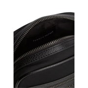 Tommy Hilfiger Schwarze Mini-Reportertasche für Herren aus Kunstleder mit strukturierter Oberfläche und silberfarbenem Reißverschlussdetail
