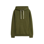Tommy Hilfiger Herren-Hoodie aus grüner Baumwolle mit weißen Kordelzügen und kleinem, gesticktem Logo auf der Brust