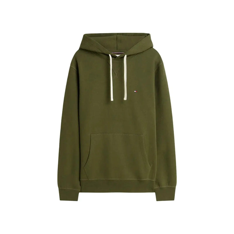 Tommy Hilfiger Herren-Hoodie aus grüner Baumwolle mit weißen Kordelzügen und kleinem, gesticktem Logo auf der Brust