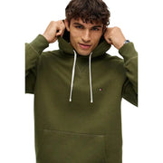 Olivgrüner Tommy Hilfiger Herren-Baumwoll-Hoodie mit weißen Kordelzügen und kleinem Brustlogo