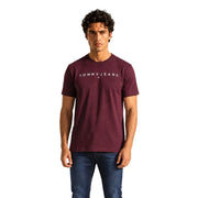 Tommy Hilfiger Grünes Herren-T-Shirt aus Bio-Baumwolle mit bordeauxrotem Tommy-Jeans-Logo und weißem Brustlogo