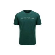 Tommy Hilfiger Grünes Herren-T-Shirt aus Bio-Baumwolle mit normaler Passform und weißem Tommy-Jeans-Logo sowie Flaggenemblem
