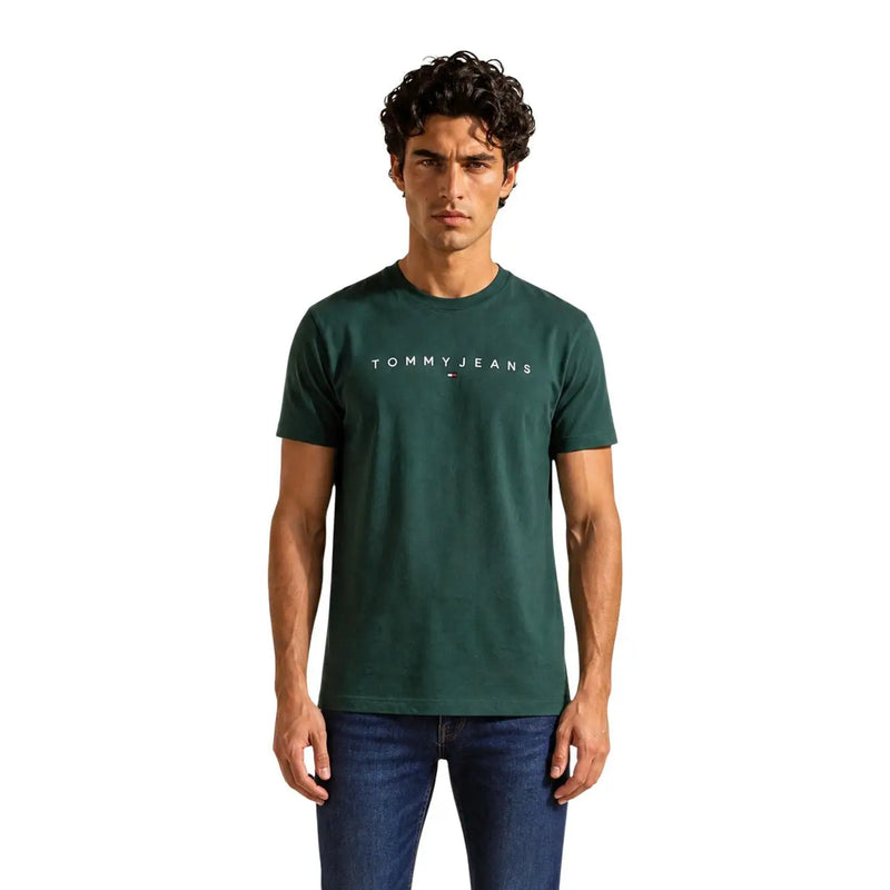 Tommy Hilfiger Grünes Herren-T-Shirt aus Bio-Baumwolle in regulärer Passform mit weißem Logo auf der Brust