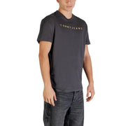 Tommy Hilfiger Graues Herren-T-Shirt aus Bio-Baumwolle mit dunkelgrauem Stoff und goldenem Logo-Schriftzug auf der Brust