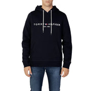 Tommy Hilfiger Herren-Hoodie, schwarz, Baumwolle, mit weißen Kordelzügen und Logo auf der Brust, MW0MW10752