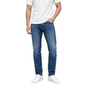 Blaue, schmal geschnittene Baumwolljeans aus Denim mit dezenter Waschung. Tommy Hilfiger Austin Slim Tapered Kollektion für Herren