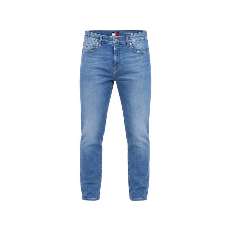 Blaue, schmal geschnittene Jeans aus Baumwolle mit Tommy Hilfiger Logo am Bund für Herren, lässige Kleidung