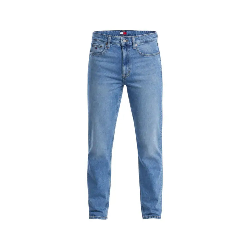 Hellblaue Slim-Fit-Herrenjeans aus Bio-Baumwolle mit klassischem Fünf-Taschen-Design und Tommy Hilfiger Logo am Bund