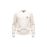Cream-colored tommy hilfiger men knitwear round neck sweater in organic cotton with ribbed texture and small logo
