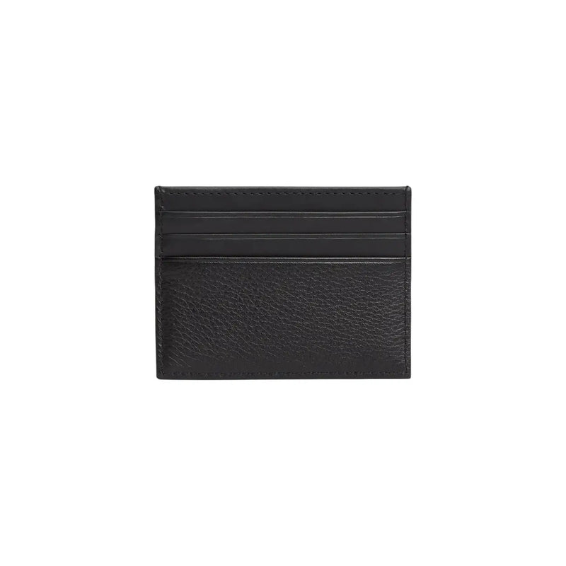 Tommy Hilfiger men wallet black leather card holder with textured surface and stitched edges