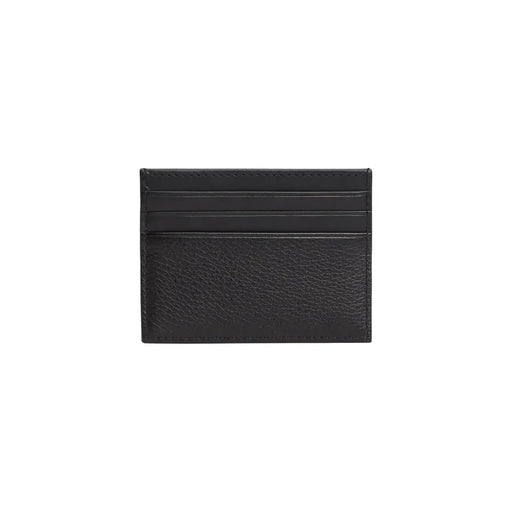 Tommy Hilfiger men wallet black leather card holder with textured surface and stitched edges