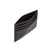 Tommy Hilfiger men wallet black leather card holder with red and white stitching along the edge