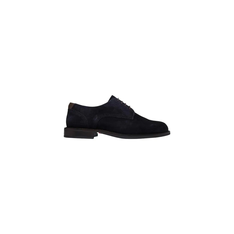 Schwarzer Wildleder-Derbyschuh mit klassischem Schnürdesign und dunkelbraunen Lederakzenten von Tommy Hilfiger, Herren-Ledermokassins, weiß