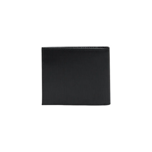 Black tommy hilfiger men wallet with textured ribbed surface bi-fold design made of durable material