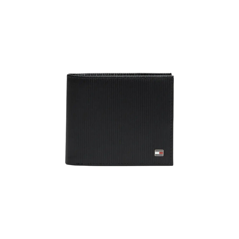 Black textured Tommy Hilfiger men wallet with small logo on the lower right corner in genuine leather