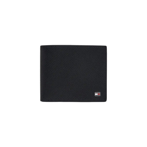 Schwarzes Portemonnaie aus perforiertem Leder mit kleinem Tommy Hilfiger Logo unten rechts für Herren 11x9cm