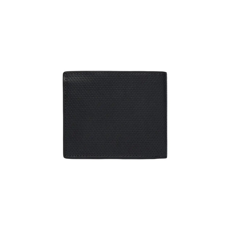 Tommy Hilfiger Schwarze Herren-Ledergeldbörse, 11 x 9 cm, mit Perforation und präziser Nahtverarbeitung an den Kanten