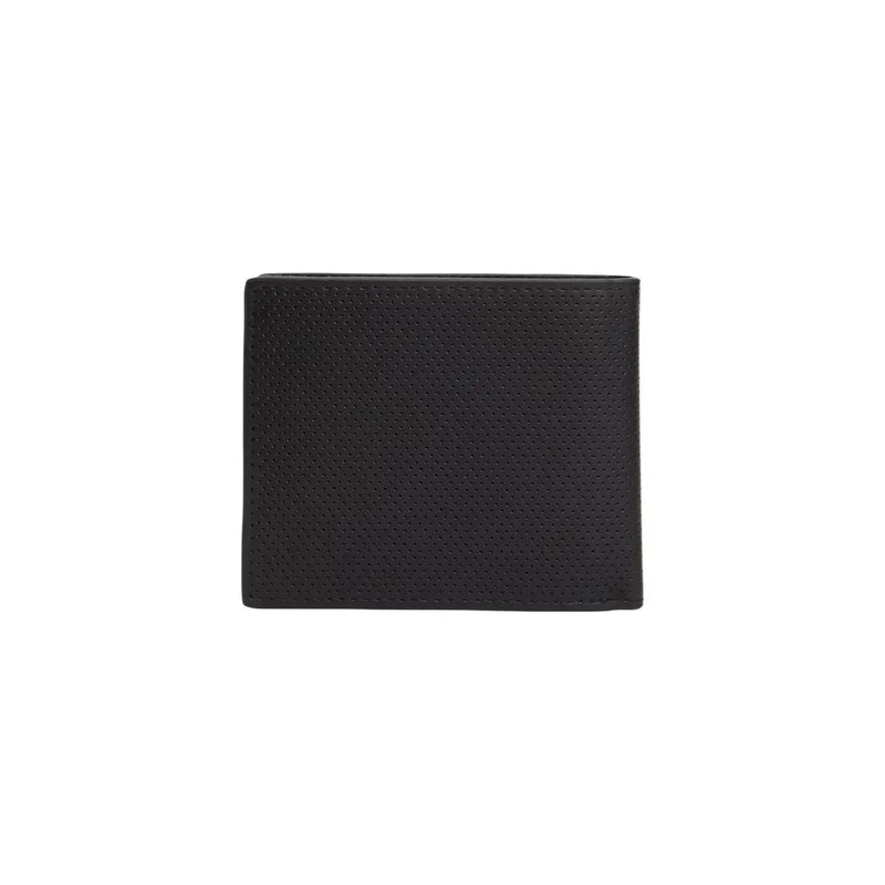 Tommy Hilfiger Schwarze Herren-Ledergeldbörse mit perforierter, minimalistischer Struktur, Maße: B 11 x H 9,5 cm