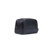 Tommy Hilfiger Schwarze Herren-Kulturtasche aus Leder mit strukturierter Oberfläche, glattem Boden und Reißverschluss, kleine Größe