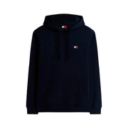 Schwarzer Tommy Hilfiger Hoodie mit kleinem, gesticktem Logo auf der Brust und passender Kapuze mit Kordelzug aus Bio-Baumwolle