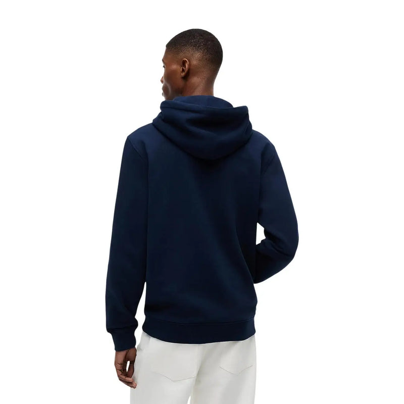 Tommy Hilfiger men organic cotton navy blue hooded sweatshirt front view with a minimalist design