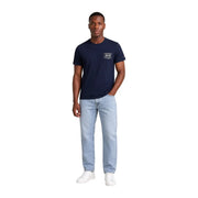 Marineblaues Tommy Hilfiger Herren-T-Shirt aus Bio-Baumwolle mit kurzen Ärmeln und weißem Logo-Patch auf der linken Brust