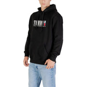 Men’s black organic cotton hooded sweatshirt with graphic logo from Tommy Hilfiger