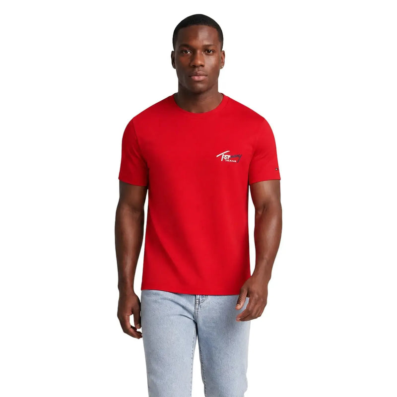 Tommy Hilfiger Rotes Herren-T-Shirt aus Bio-Baumwolle mit rotem Aufdruck Tommy Hilfiger Logo auf der Vorderseite