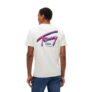 Tommy Hilfiger Weißes Herren-T-Shirt aus Bio-Baumwolle mit auffälligem pink-blauem Tommy NYC Retro-Grafiklogo