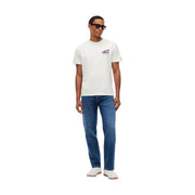 Weißes Tommy Hilfiger Herren-T-Shirt aus Bio-Baumwolle mit dezentem lila Logo auf der Brust