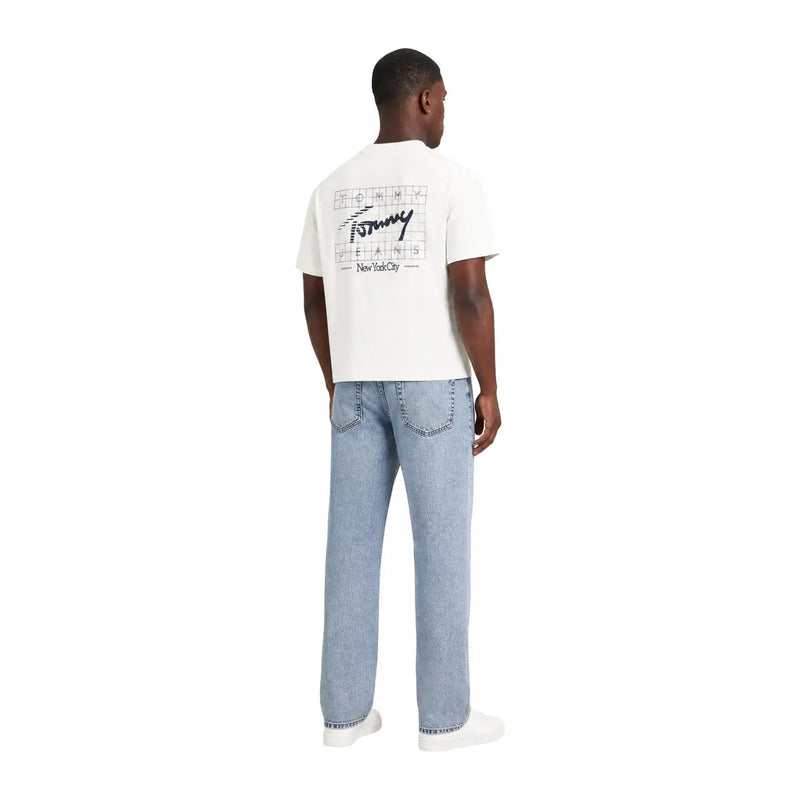 Tommy Hilfiger Herren-T-Shirt aus Bio-Baumwolle, weiße Rückseite mit schwarzem Karomuster und Logoprint