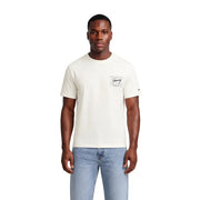 Cremefarbenes Tommy Hilfiger Herren-T-Shirt aus Bio-Baumwolle mit kurzen Ärmeln und dezentem Grafikprint auf der Brust.