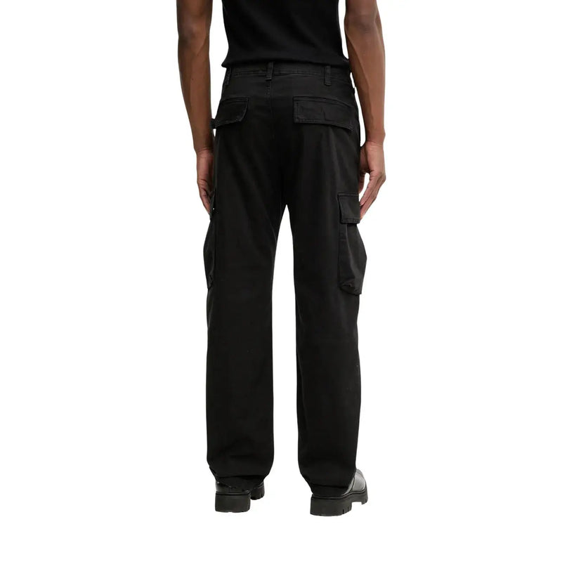 Black cotton lycra cargo pants by Tommy Hilfiger men with multiple pockets and a relaxed fit from the front side