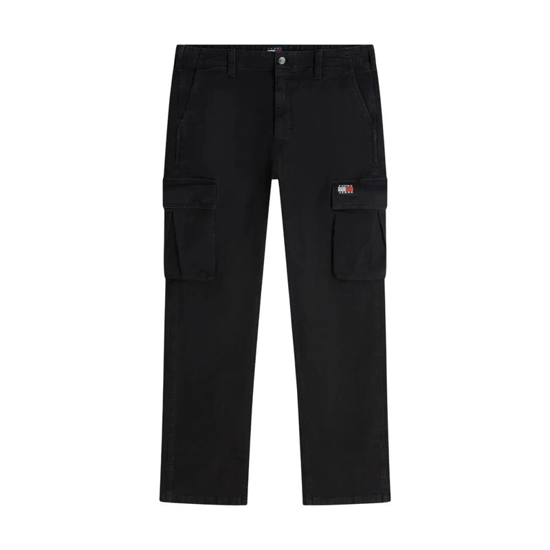 Black Tommy Hilfiger men Otis canvas jeans with a classic straight-leg cut and side pockets featuring logo patch