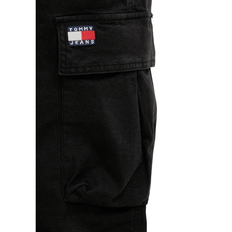 Tommy Hilfiger men Otis canvas jeans in black cotton lycra featuring black denim cargo pants with tommy jeans logo patch