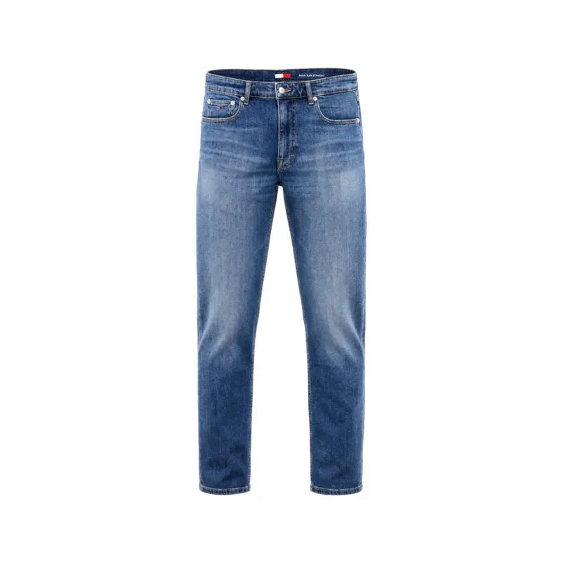 Tommy Hilfiger Ryan Slim Straight Herrenjeans aus blauem Denim mit klassischem Fünf-Taschen-Design und Markenlabel am Bund