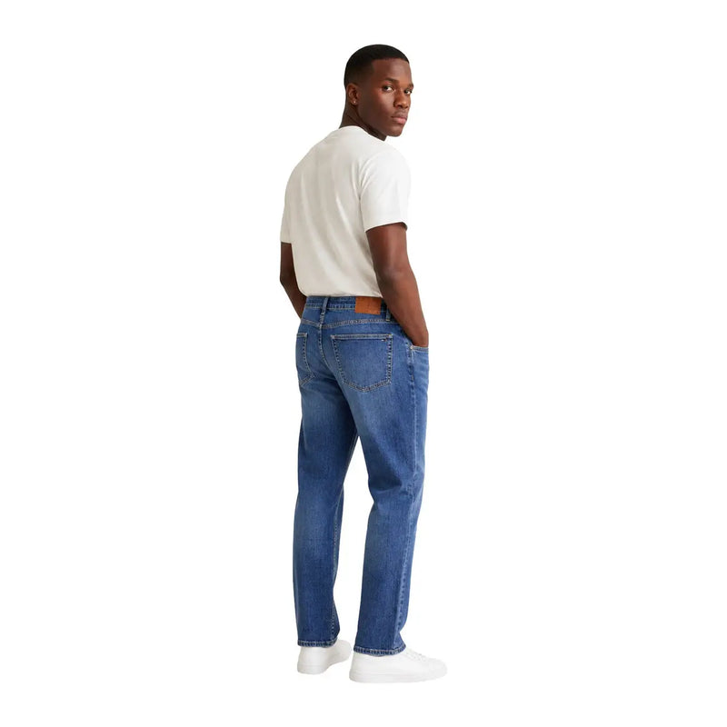 Tommy Hilfiger men Ryan slim straight blue denim jeans with classic straight-leg cut and brown leather belt loop