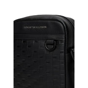 Schwarze Tommy Hilfiger Herren-Schultertasche aus strukturiertem, gewebtem Leder mit dezentem, geprägtem Logo aus Polyurethan