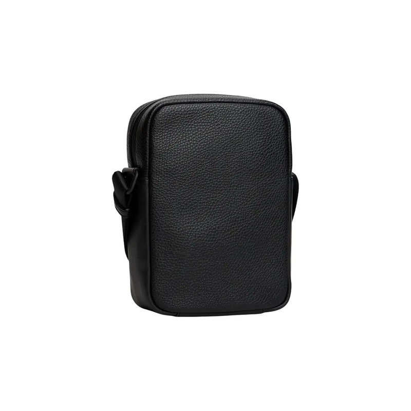 Schwarze, strukturierte Leder-Umhängetasche mit elegantem, minimalistischem Design, Tommy Hilfiger Herren-Schultertasche, Polyurethan