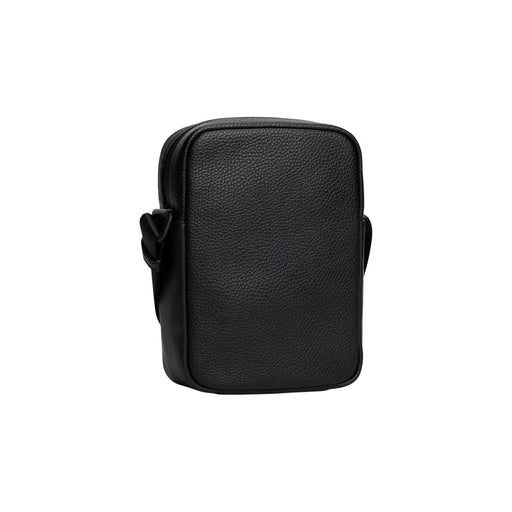 Schwarze, strukturierte Leder-Umhängetasche mit elegantem, minimalistischem Design, Tommy Hilfiger Herren-Schultertasche, Polyurethan