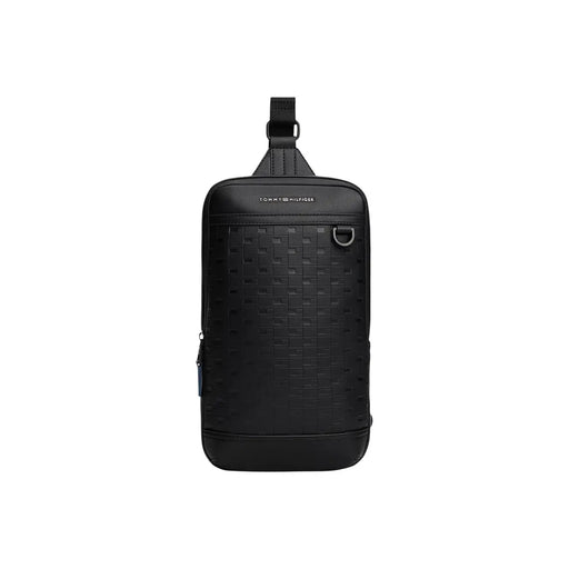 Schwarze Tommy Hilfiger Herren-Schultertasche aus Polyurethan mit gewebter Struktur und elegantem Design, 24 x 33 x 9 cm