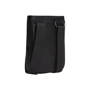 Tommy Hilfiger Schwarze Herren-Schultertasche aus genarbtem Leder mit Reißverschlusstasche und verstellbarem Riemen, 21 x 25 x 5 cm