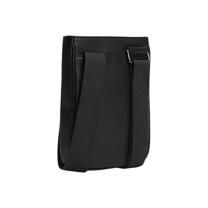 Tommy Hilfiger Schwarze Herren-Schultertasche aus genarbtem Leder mit Reißverschlusstasche und verstellbarem Riemen, 21 x 25 x 5 cm