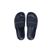 Marineblaue Tommy Hilfiger Herren-Slipper mit minimalistischem Logo-Riemen aus Polyurethan, offene Zehen-Sandalen
