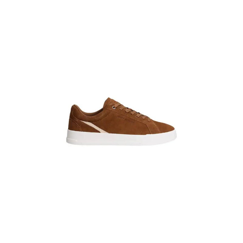 Tommy Hilfiger Herren-Sneaker, beige Wildleder, niedrigtop mit weißer Gummisohle und dezentem beigefarbenem Akzentstreifen für Herbst und Winter
