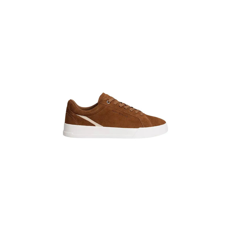 Tommy Hilfiger men sneakers beige suede low-top with white rubber sole and subtle beige accent stripe for fall winter