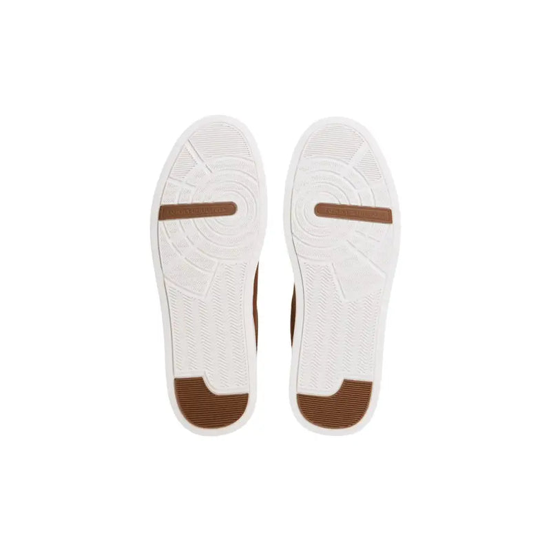 Tommy Hilfiger Herren-Sneaker aus beigefarbenem Wildleder mit weißen und braunen Lederapplikationen und profilierter Gummisohle für Herbst und Winter