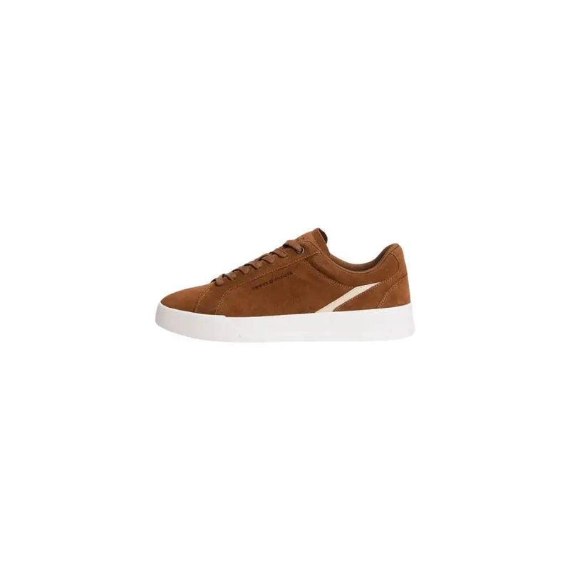 Tommy Hilfiger Herren-Sneaker, beige Wildleder, niedrigtop mit weißer Gummisohle und cremefarbenem Diagonalstreifen für Herbst und Winter